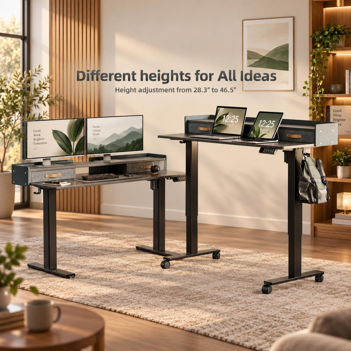 YDN 63 Inch Electric Standing Desk with Drawers & Wheels, Black