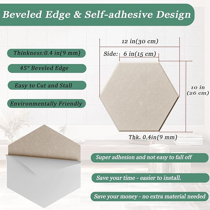 Hexagonal Acoustic Panels-12 Pack High-Density Sound Absorbing Panels - Image 4
