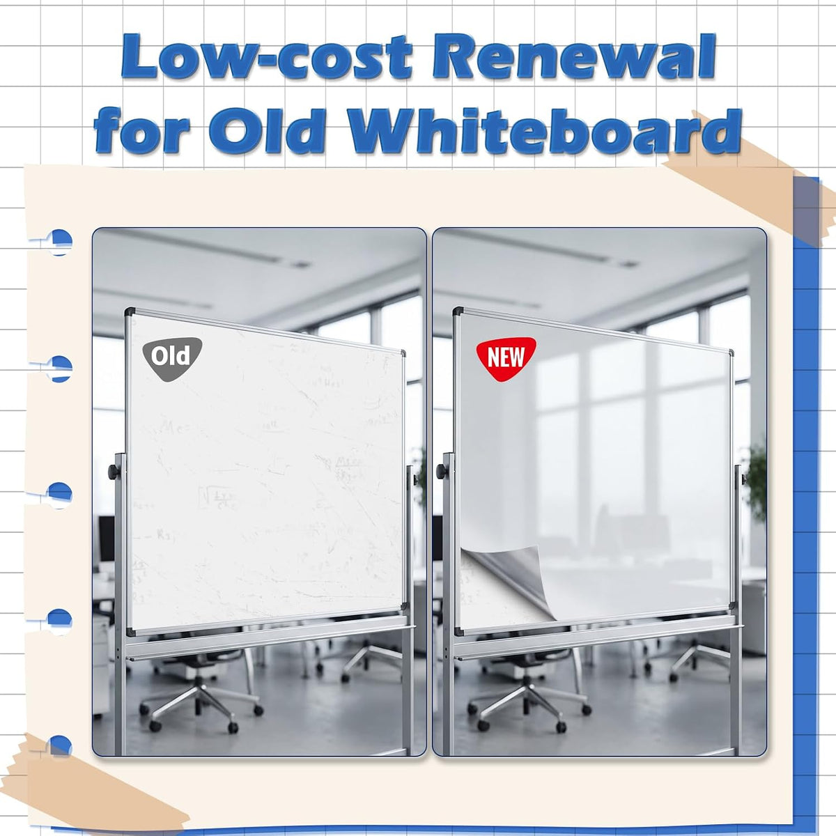 AFMAT WS48 Dry Erase Whiteboard Paper, Large White Board Stickers for Wall, 8...