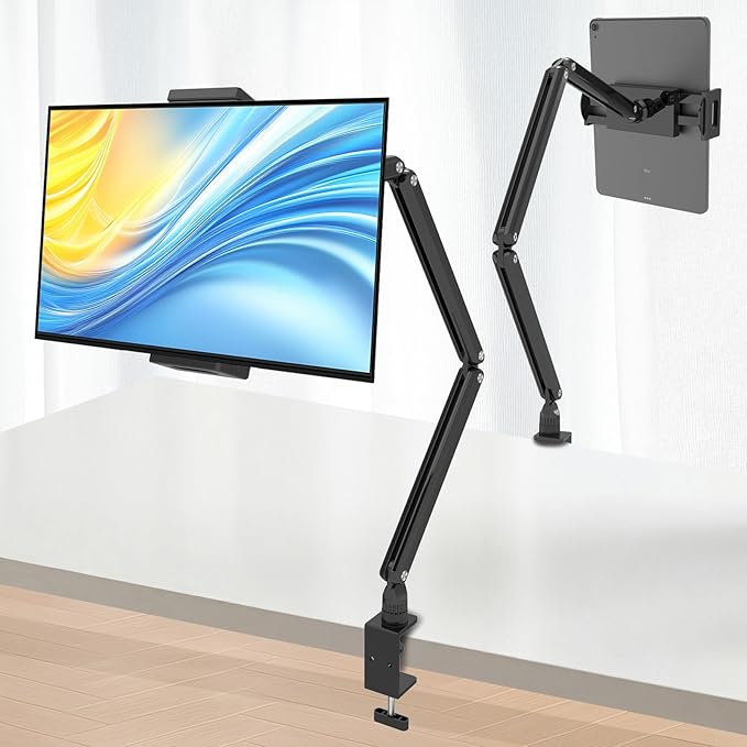Tablet Stand for Desk/Bed, Adjustable iPad Holder Clamp Mount, Foldable Tablet by Yumecamp