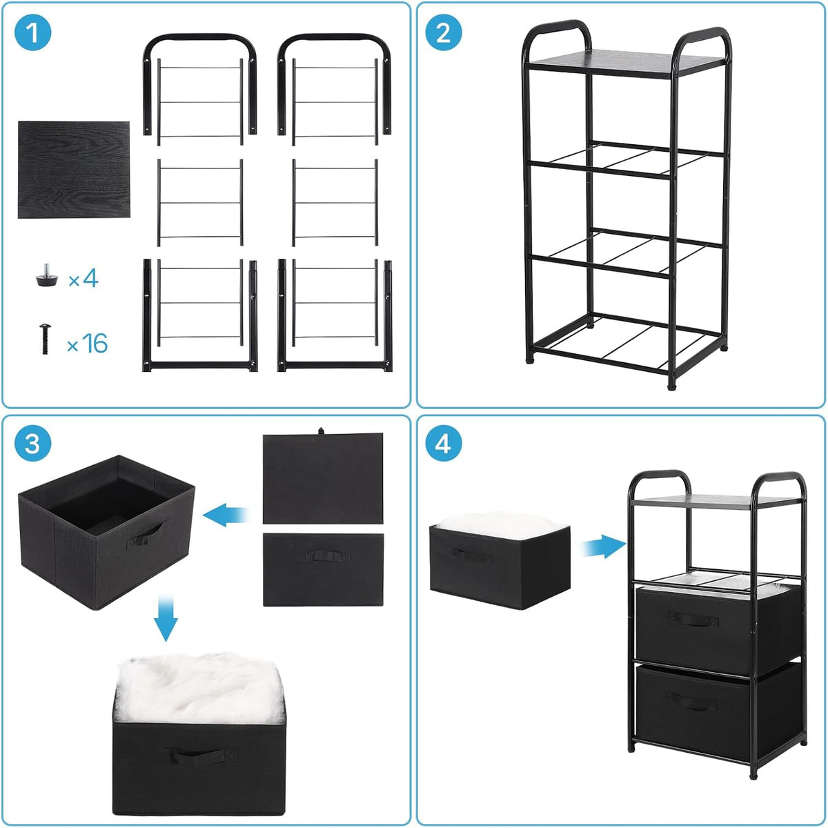 MAX Houser Dresser Storage with 3 Fabric Drawers, Black