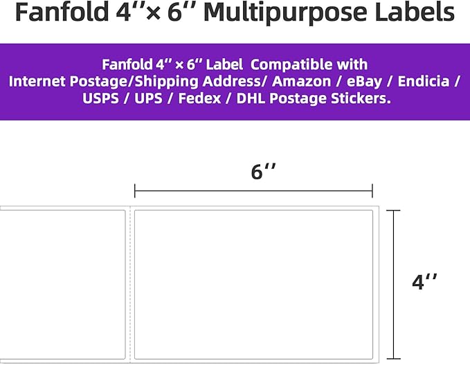 AveneMark 8 Stacks 4000 Labels 4" x 6" Fanfold Direct Thermal Labels, Postage - Image 3