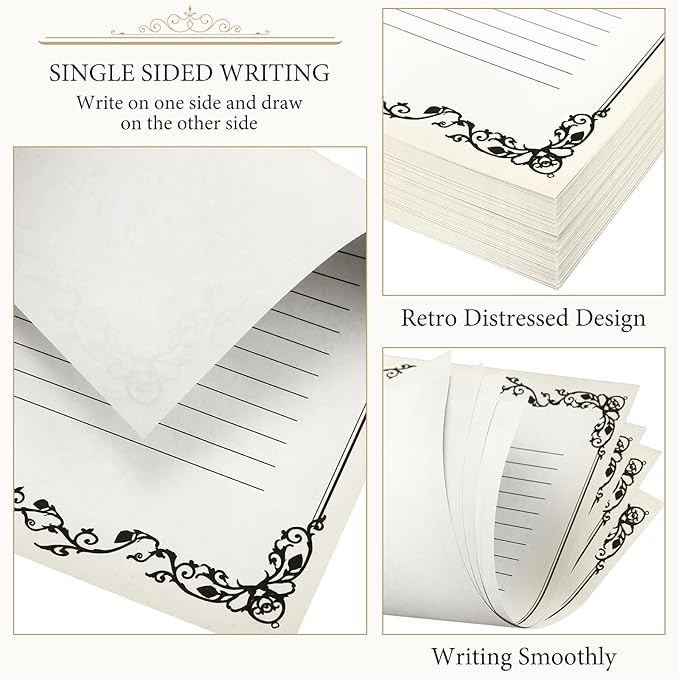 Sabary 200 Sheets Lined Stationary Writing Paper 8.5 x 11 Inch Fancy Vintage - Image 3
