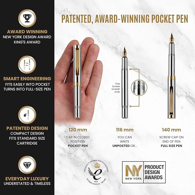 Scriveiner Luxury EDC Fountain Pen, Stunning Silver Chrome Luxury Pen, Real - Image 4