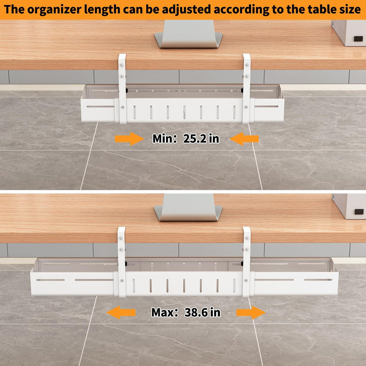 Under Desk Cable Management Tray, Expandable Length 25.2"-38.6",No ...