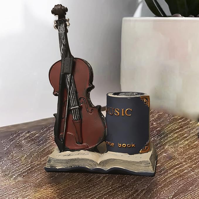 Jaugufiy Resin Violin Sculpture Pen Holder Pencil Holder Pen Organizer Cosmetic - Image 9