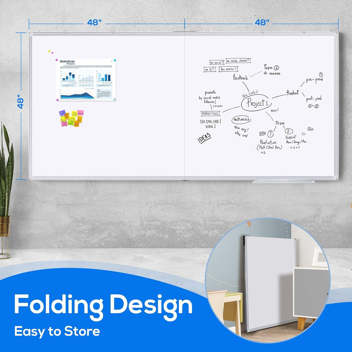 Maxtek Magnetic Dry Erase Board 96 x 48 inches, Large White Board for Wall