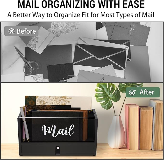 Two-Layer Solid Wooden Mail Storage Organizer Holder - Image 6