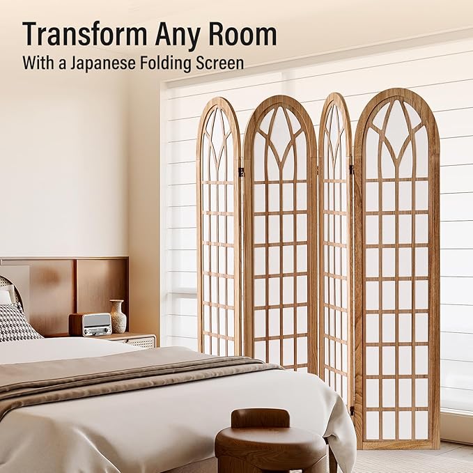 ALeesing Folding Room Divider Privacy Screen Freestanding 4-Panel Shoji Style - Image 7