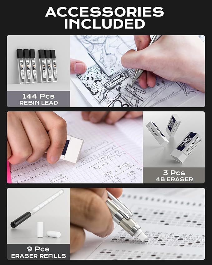 Nicpro 8 Pack 0.5mm & 0.7mm Metal Mechanical Pencil Set, MB1000 Lead Drafting - Image 5