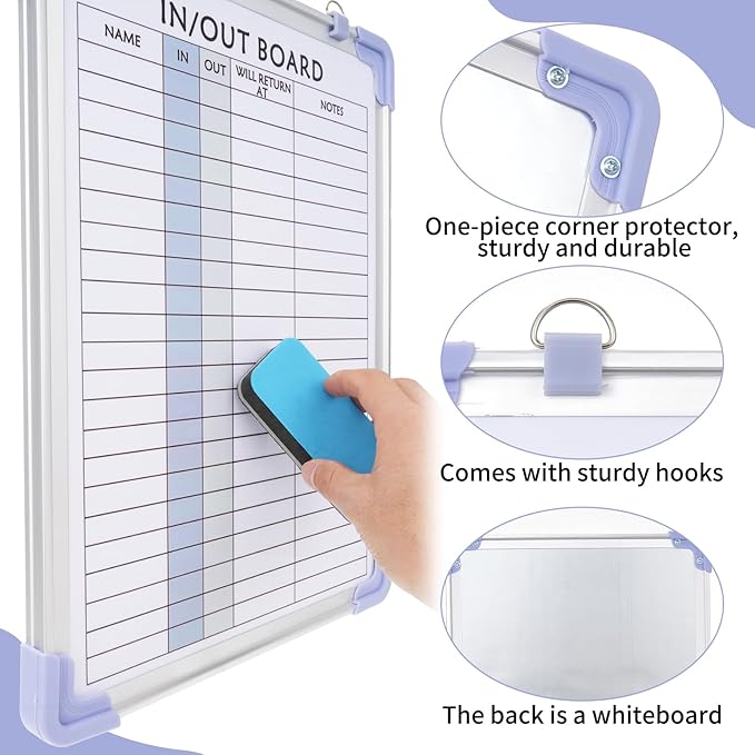 2 PCS in and Out Magnetic Dry Erase Boards 16" x 12", Aluminum Framed Lined - Image 3