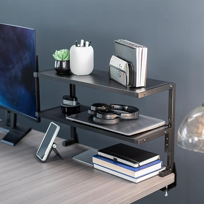 VIVO Clamp-on 24 inch Above or Below Desk 2-Tier Shelving Unit - Image 2