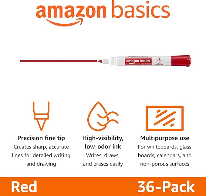 Amazon Basics Low-Odor Dry Erase Whiteboard Markers, Fine Tip - Image 2