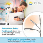 ottlite soft touch led desk lamp, 3 brightness, close-up detail