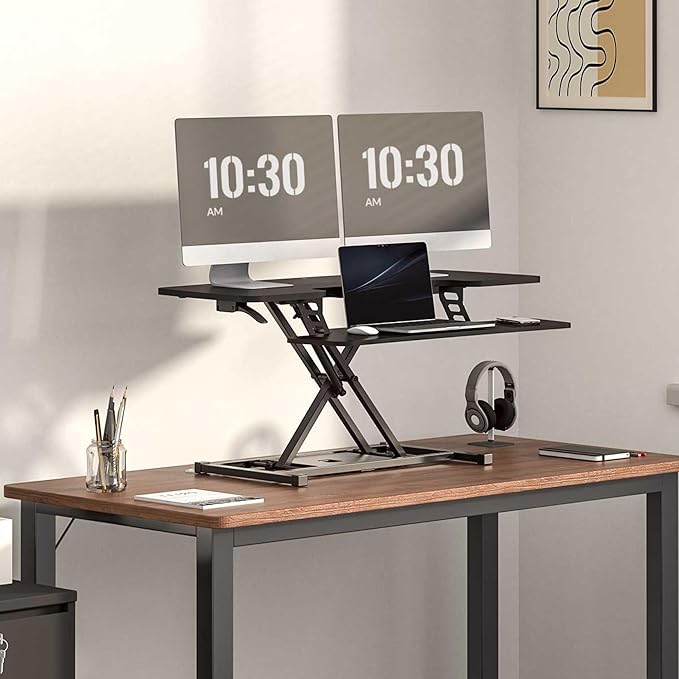 FLEXISPOT Standing Desk Converter 42-inch Spacious Sit to Stand up Dual Monitor - Image 2