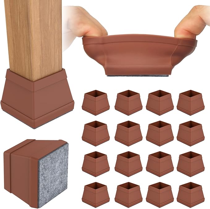 16 PCS Square Chair Leg Floor Protector, Silicone Chair Leg Cover, Furniture by ComeHomeWithMe