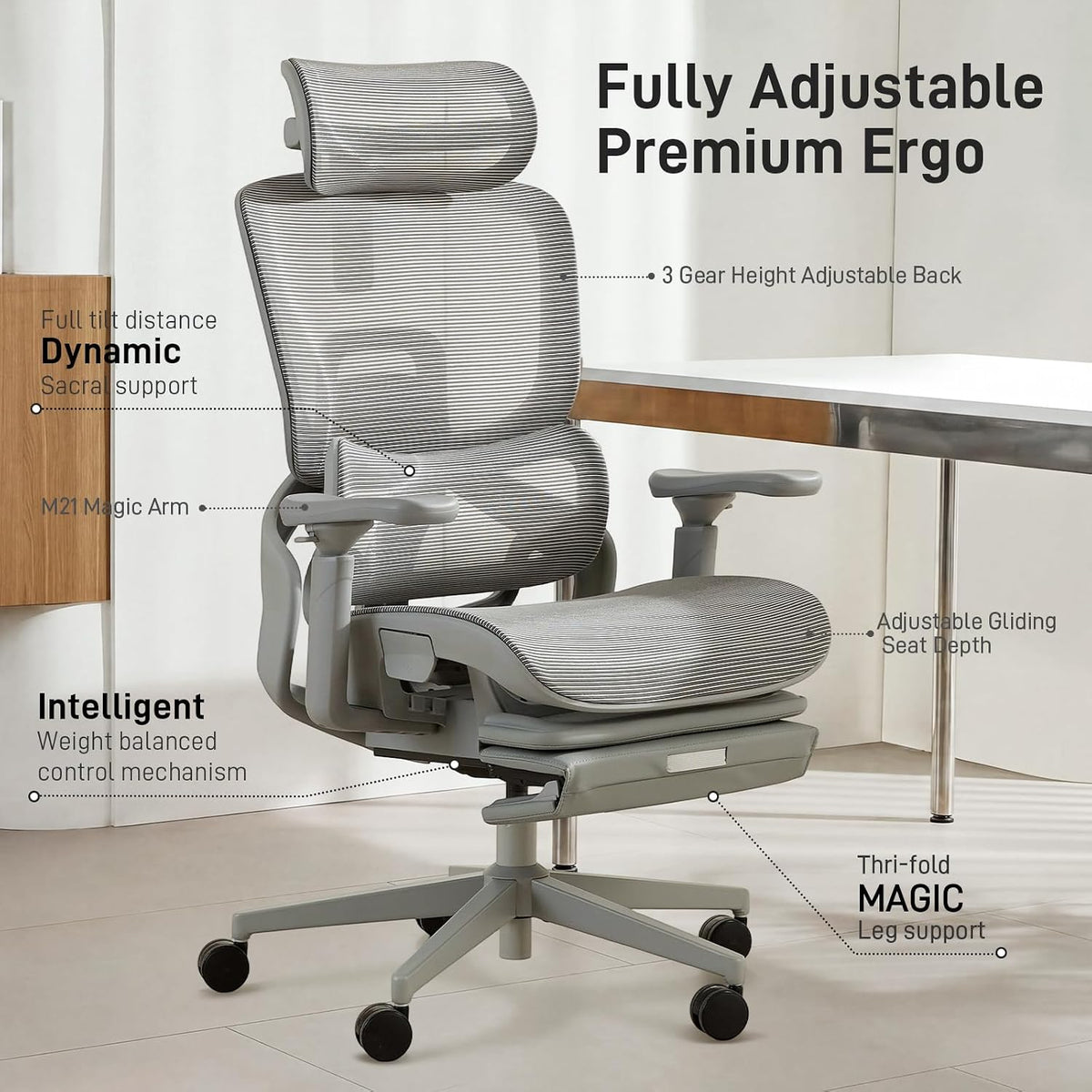 flow360 ergonomic mesh office chair with footrest, big&tall, close-up detail