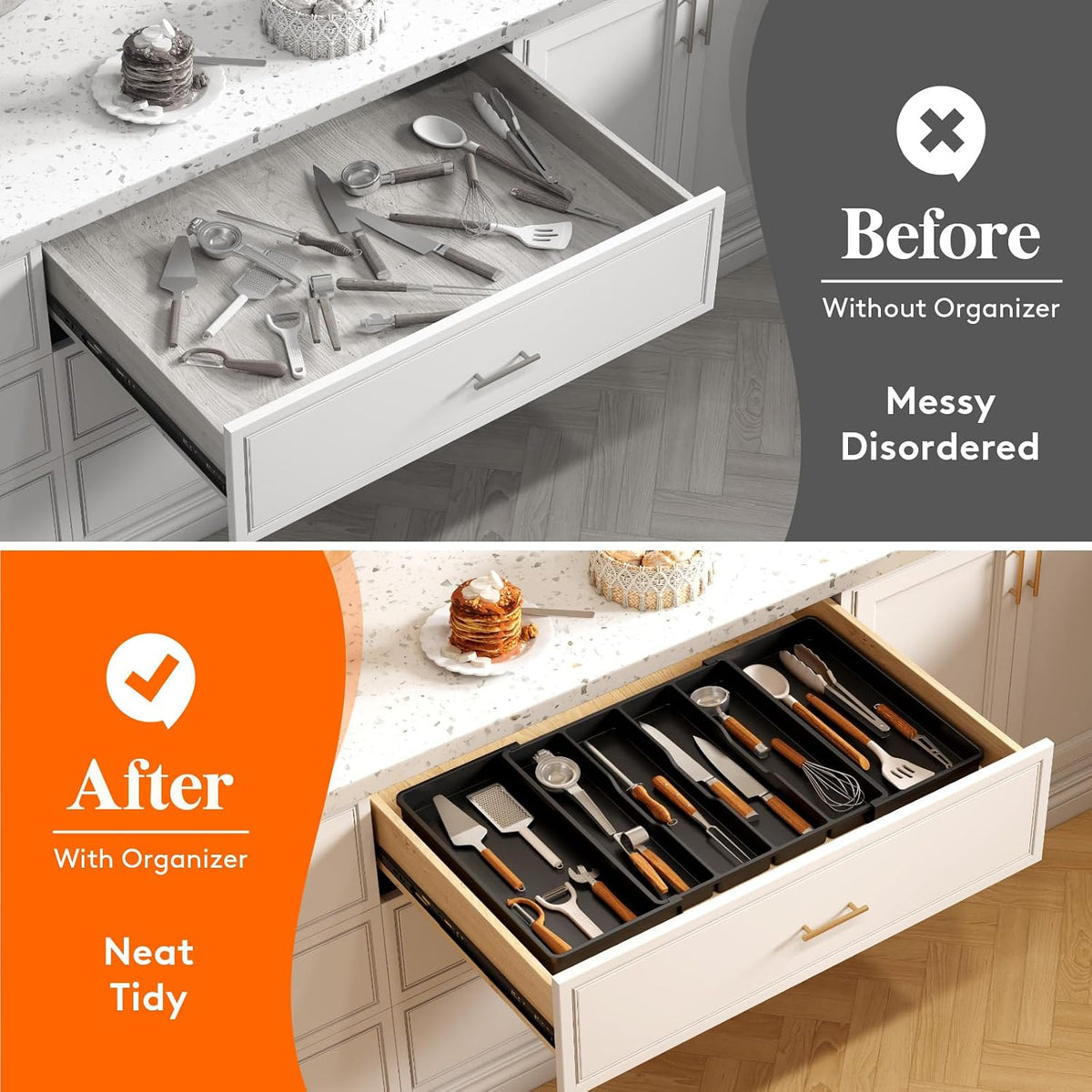 Lifewit Utensil Organizer for Kitchen Drawers, Expandable Utensil Tray