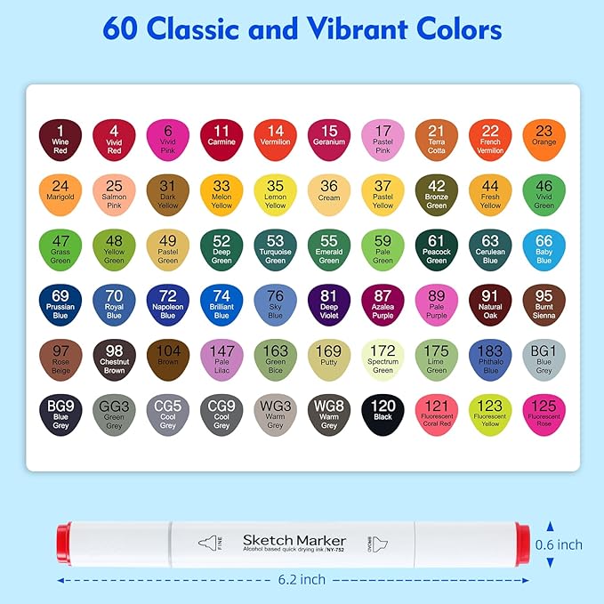 HOMSAILMO-60 Color Alcohol Marker Painting Set, Chisel and Exquisite Double - Image 4