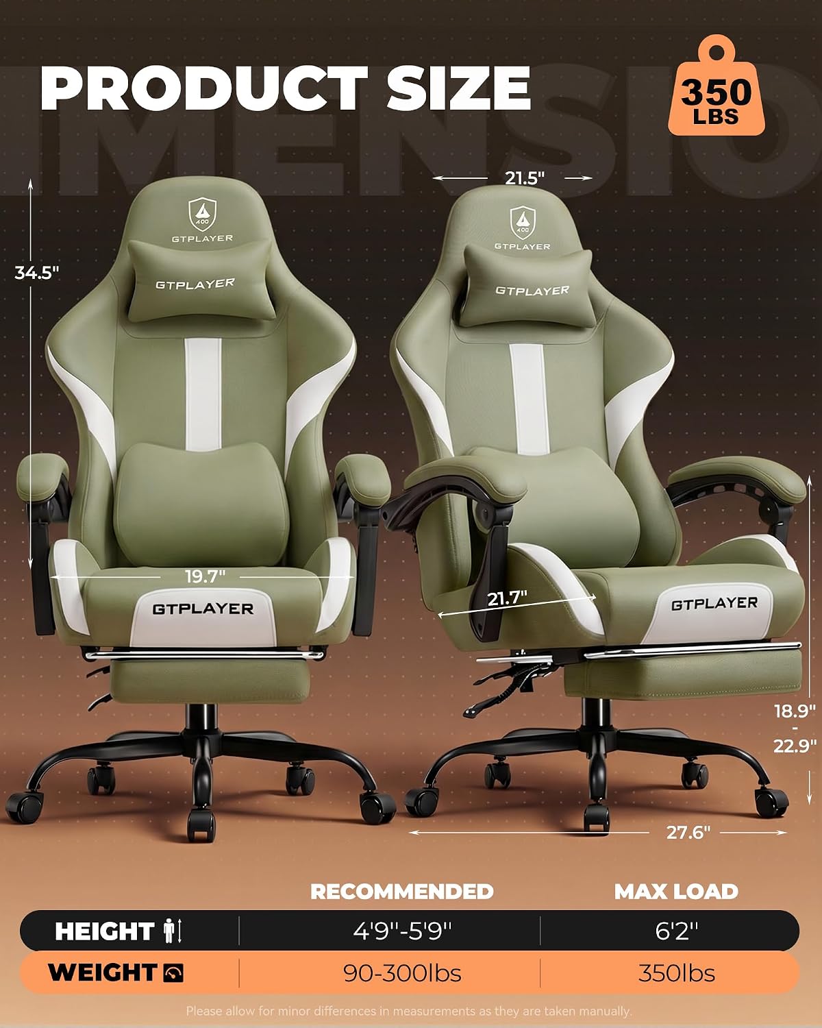 GTPLAYER Gaming Chair with Foot Rest & Pocket Spring Cushion, Ergonomic H...