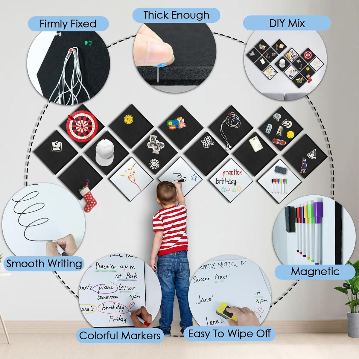 BXI Felt Bulletin Board with Pins & Magnetic Dry Erase Whiteboard Combo, ...