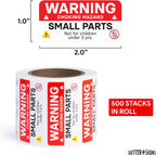500pcs Small Parts Warning Stickers 1" x 2" | Not for Children Safety Warning Labels for Shipping