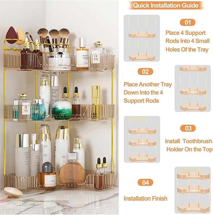 SUNZOS Corner Bathroom Counter Organizer, 3-Tier Countertop Perfume Tray - Image 6