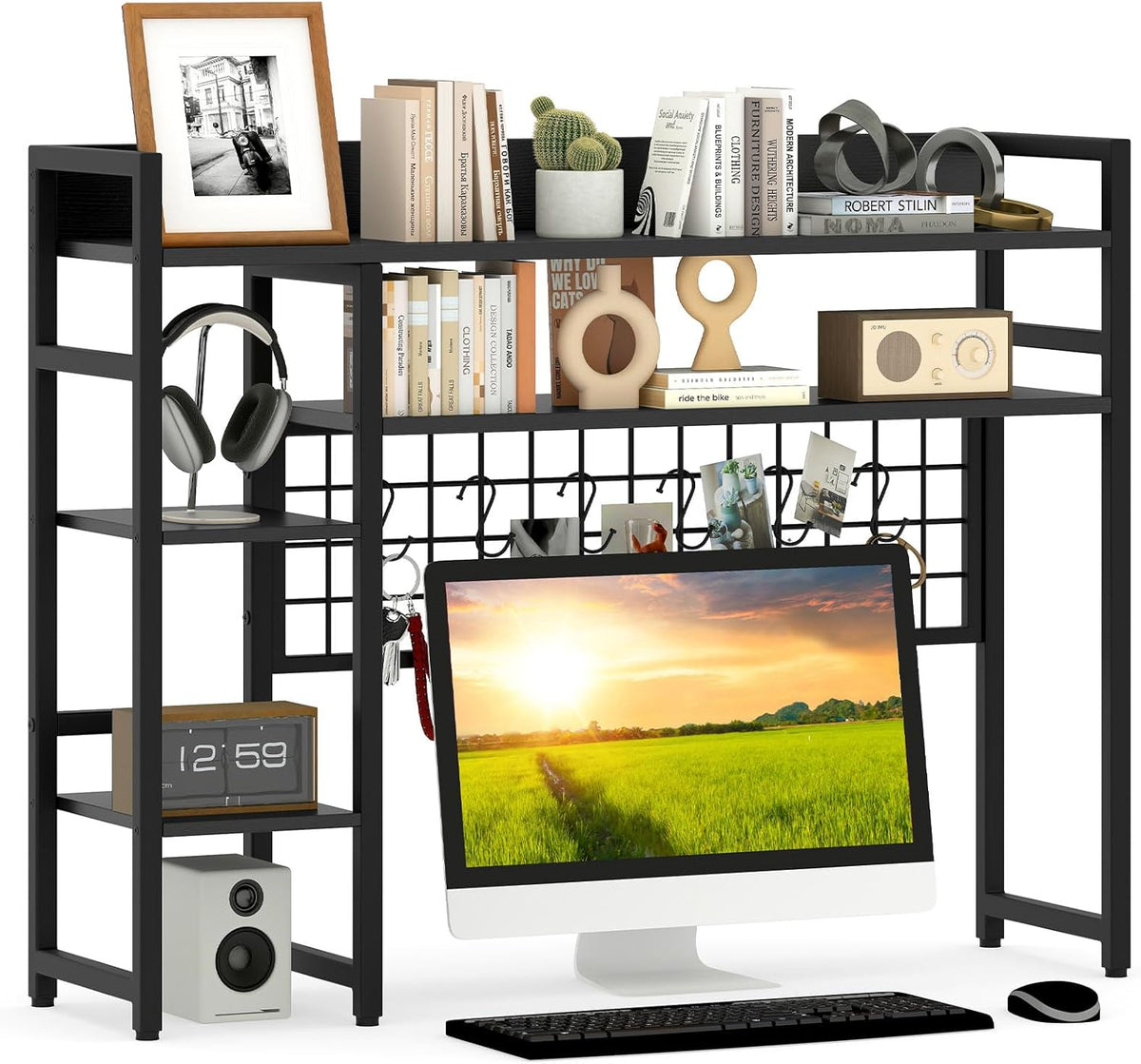 GIANTEX Desktop Bookshelf, 37" Desk Shelf for Up to 32" Computer Mo...
