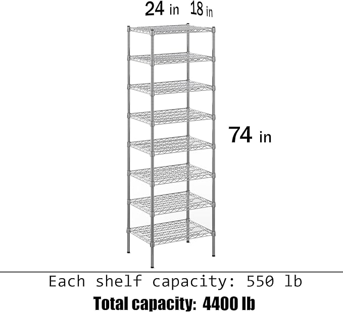 Regal Altair 18" Deep x 24" Wide x 74" Height Wire Shelving Kit | 8-Tier | NSF - Image 3
