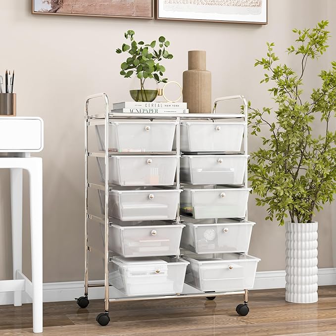 GOFLAME 10-Drawer Rolling Storage Cart, Art Craft Storage Organizer on Wheels - Image 8