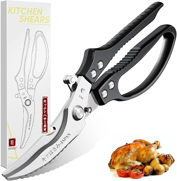 TIVOLI Poultry Shears Black, Japanese Kitchen Shears Heavy Duty by TIVOLI