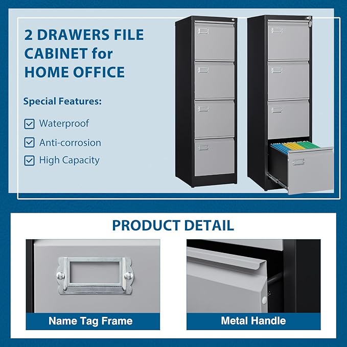 PEUKC 4 Drawer File Cabinet, Vertical Filing Cabinets - Image 5
