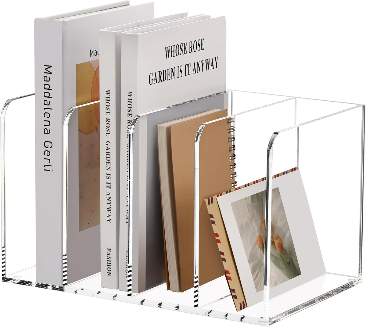 SANRUI Acrylic Desk Magazine File Holder, Clear,4 Vertical Compartments