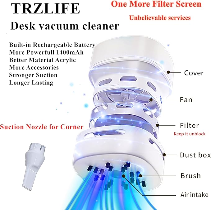 TRZLIFE Desk Vacuum Cleaner, Rechargeable and Durable Mini Desktop Vacuum - Image 4