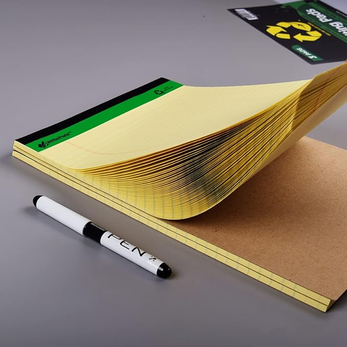 KAISA Yellow Legal Pads Writing Pads Recycled Paper 8.5"x11.75" Wide Ruled - Image 6