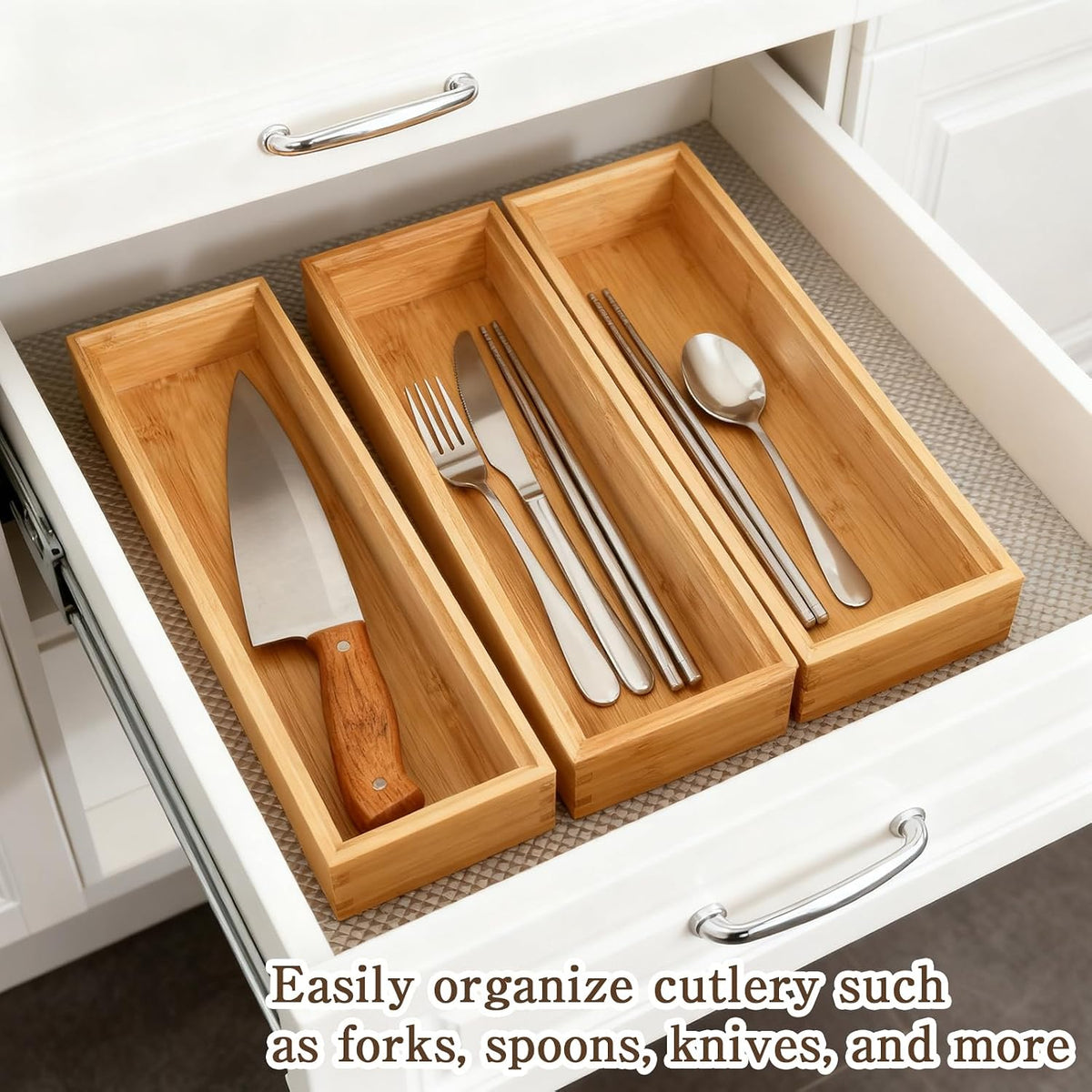 10 Pcs Bamboo Drawer Organizer 9 x 3 x 2 Inch Stackable Bamboo Silverware Tra...