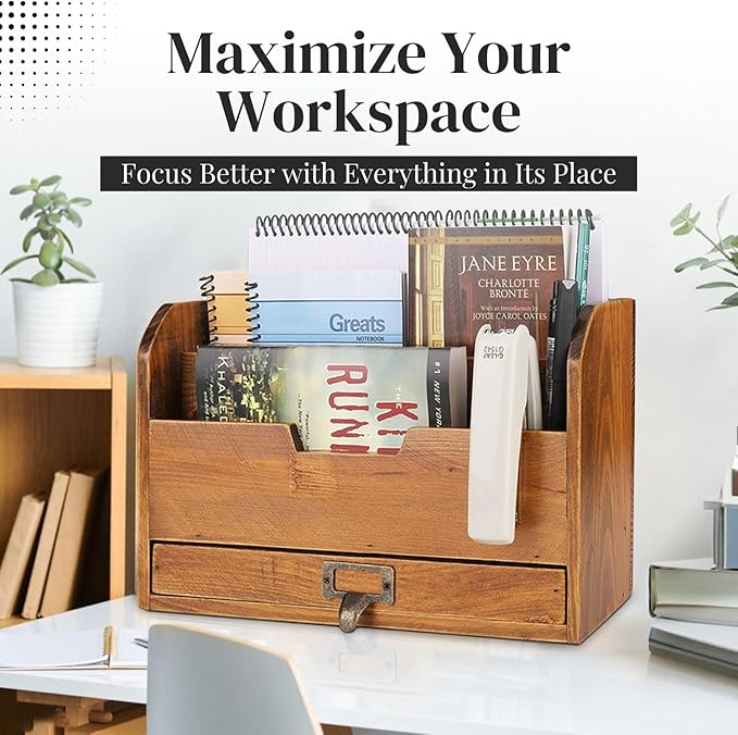 Flexzion 3 Tier Wooden Desk Organizer - Image 2