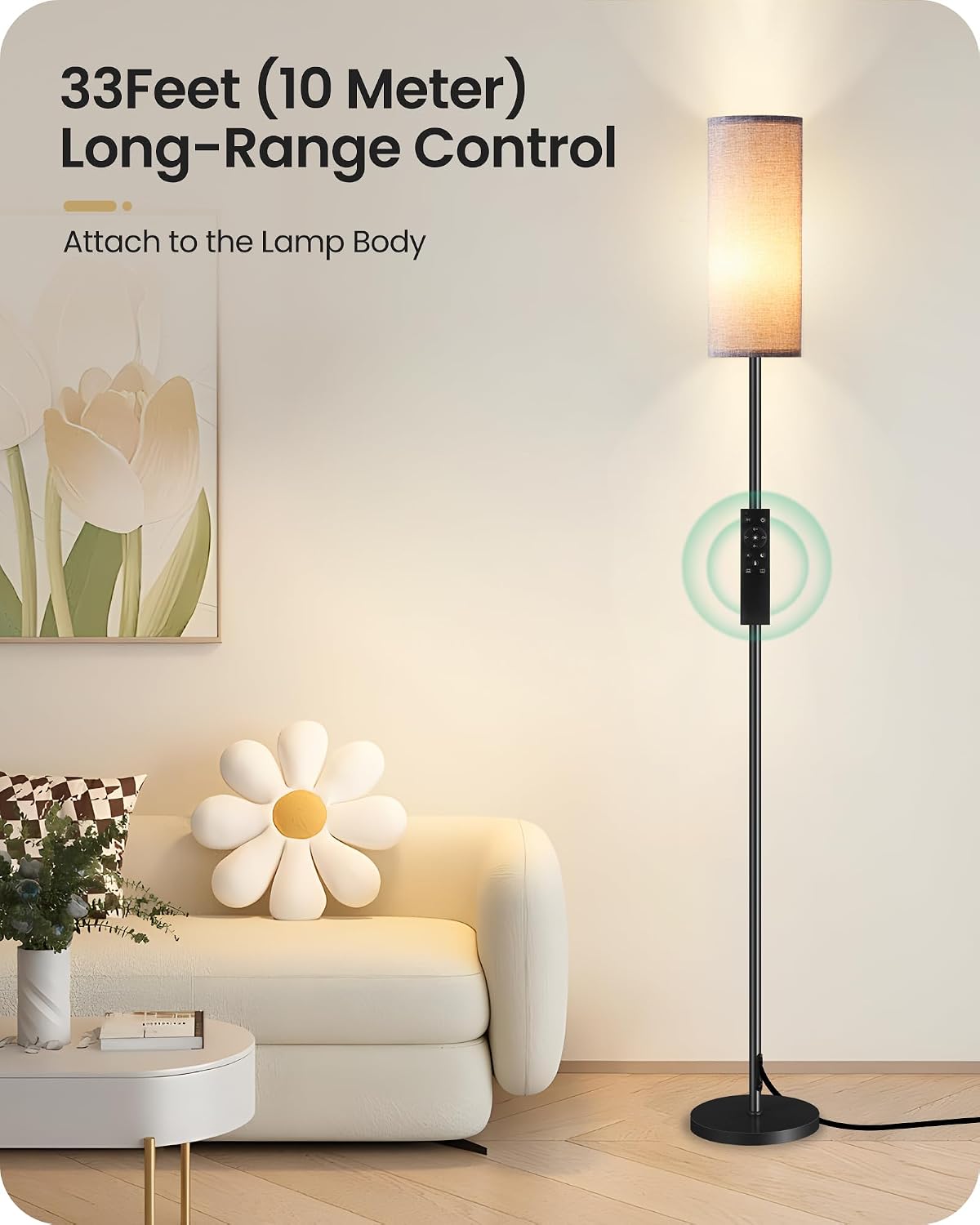 Dimmable Gray Floor Lamp for Living Room with Remote and Foot Switch, Corner ...