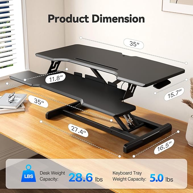 JYLH JOYSEEKER 35" Standing Desk Converter, Height Adjustable Desktop Riser - Image 2