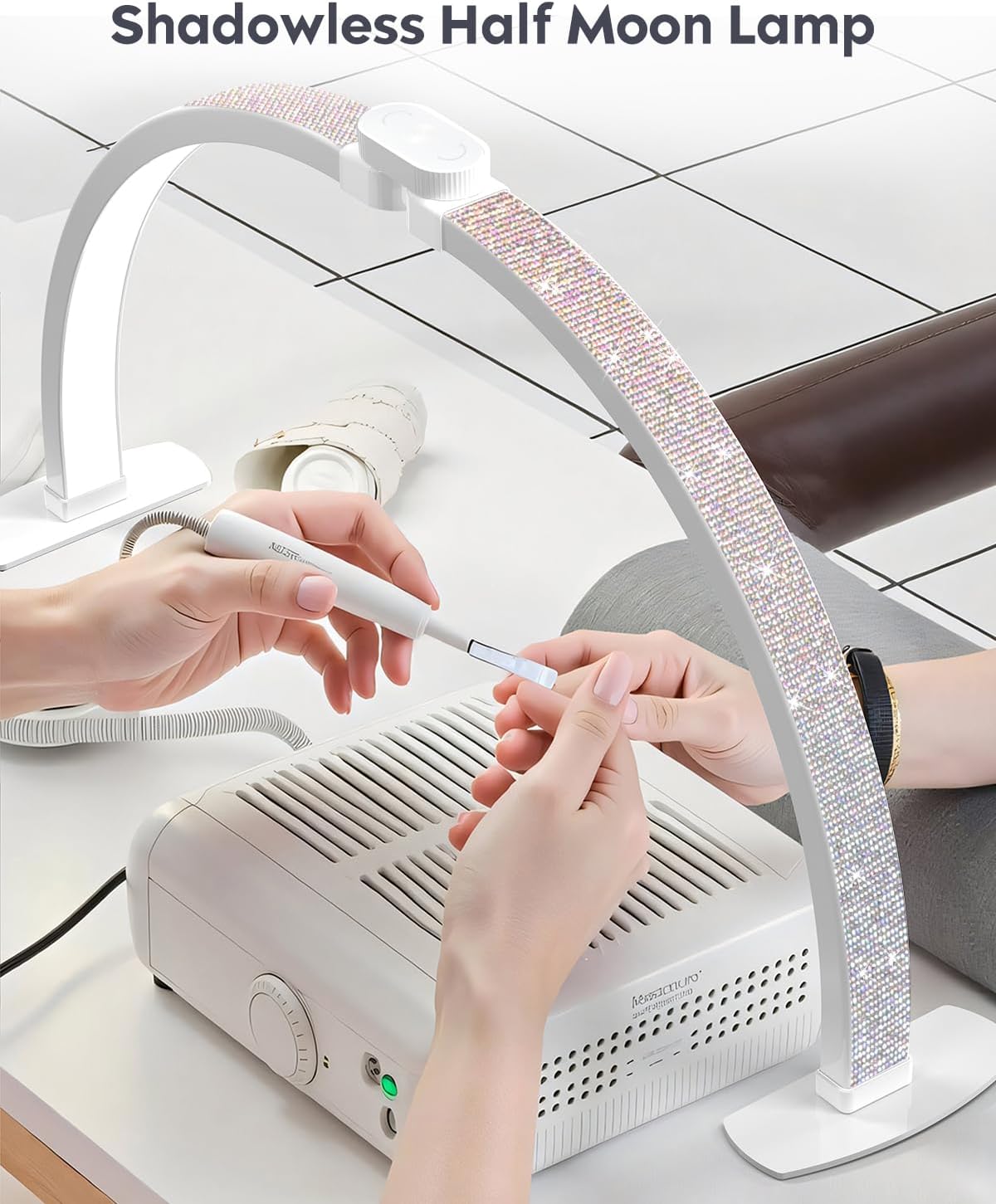 UBeesize 29" Foldable Half Moon Nail Desk Lamp with Phone Holder