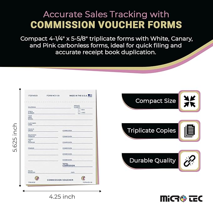 Commission Voucher Book CV-59-3 Part Carbonless Forms, Triplicate NCR Receipt - Image 3