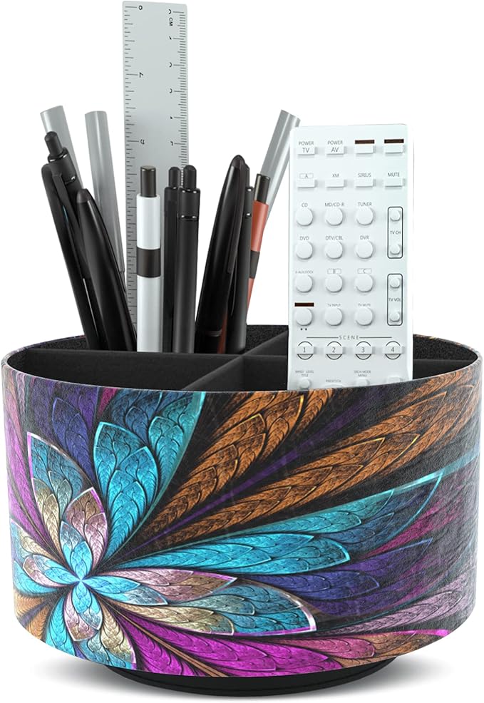 Hennaja Round Leather Art Supply Organizer, Remote Control Holder, 360 Degree by Hennaja