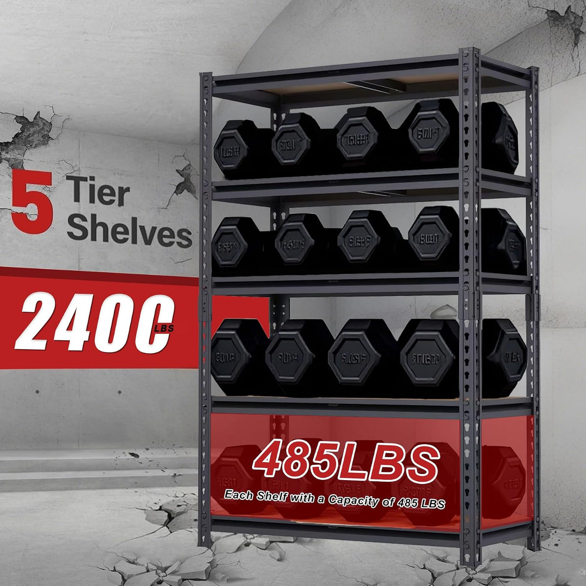storage shelves heavy duty, garage shelving units, 2400lbs showing dimensions