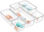 WOWBOX 6 Pack Clear Drawer Organizer Set, Acrylic Drawer Storage Trays by WOWBOX