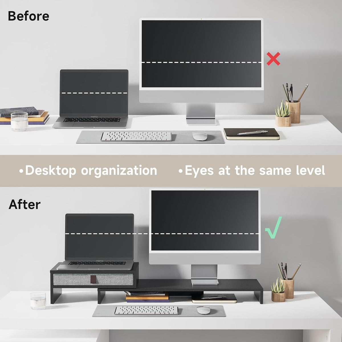 Fenge Triple Monitor Stand with Storage Drawer, Adjustable Length and Angle