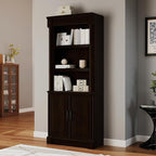 72" Roman Column Bookcase with Double Door Cabinet, 5 Tiers Tall Bookshelf by Bevfint