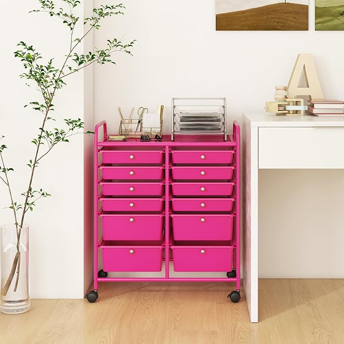 LDAILY 12 Drawer Rolling Storage Cart, Craft Cart Organizer on Wheels w/Metal - Image 9