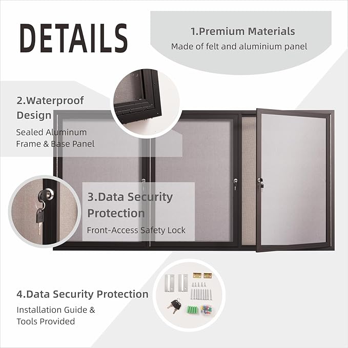 71×36 Inch Lockable Enclosed Bulletin Board, Weather-Resistant Outdoor - Image 3