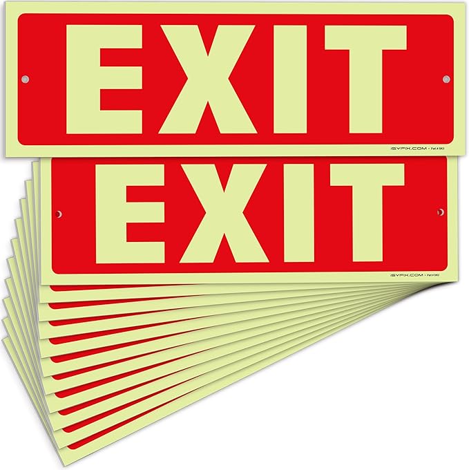 iSYFIX Exit Glow in the Dark Sign – 12 Pack 12x4 Inch – 40 mil Thick by iSYFIXPREMIUMSIGNS