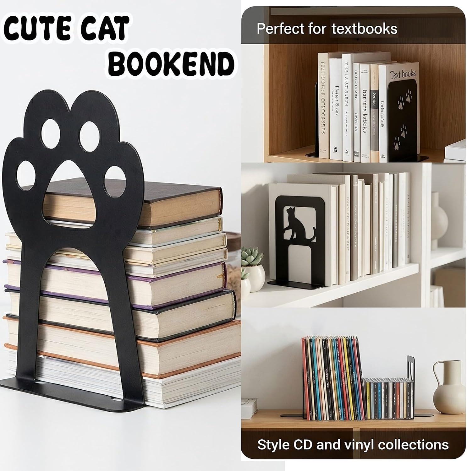 Metal Book Ends, Cat Decorative Bookends, 8 Pcs | Heavy Duty Bookends for Shelves,Book Ends for Office Home Cute Desk Bookshelf Decor Cat Lover Gifts